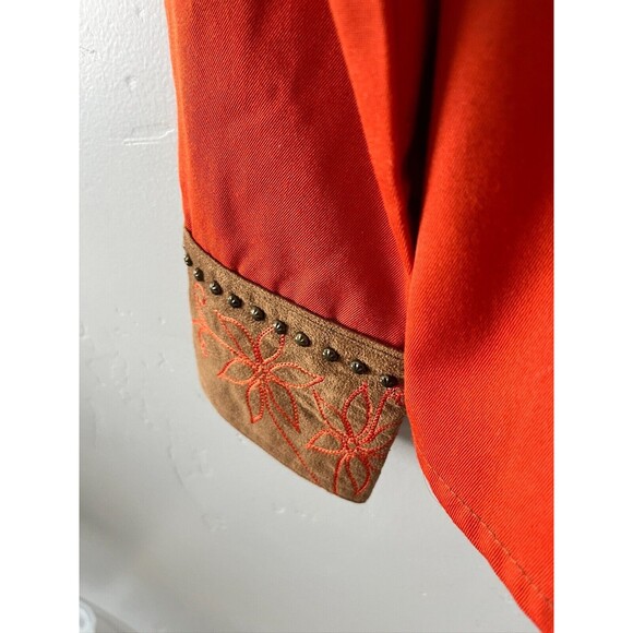 Scully Pearl Snap‎ Shirt Size M Burnt Orange Blue Brass & Embroidered Art Cowboy - Picture 6 of 12